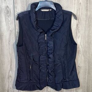 Soft Surroundings Puffer Vest Black Quilted Saint Auburn Zip Up Ruffled Vest S